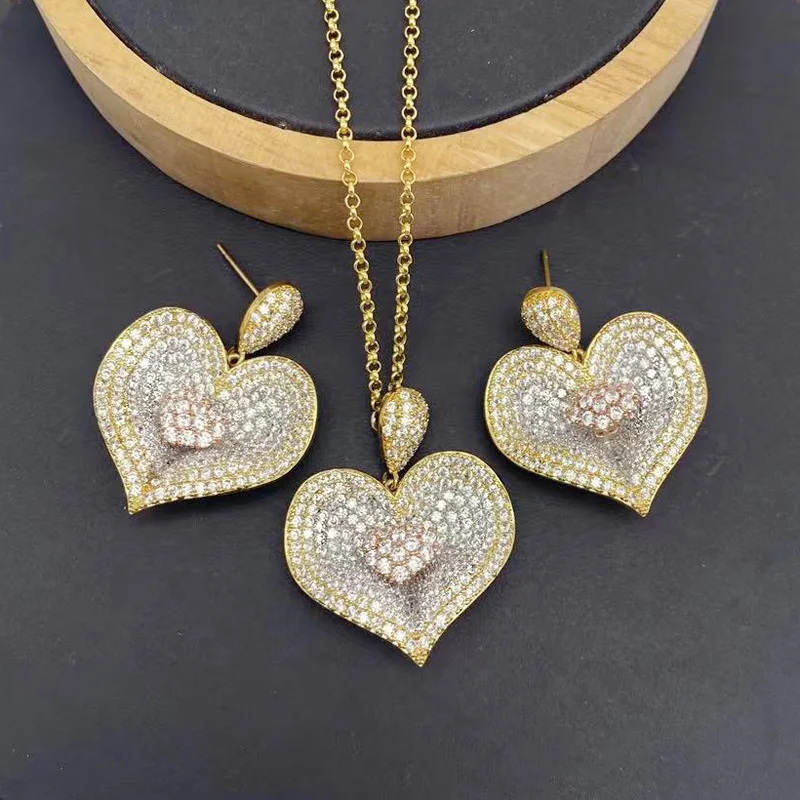 

Vanifin Necklace with Earrings Gorgeous Heart Shape Micro Inlay Zirconia For Woman Banquet Luxury Jewelry Best Gift