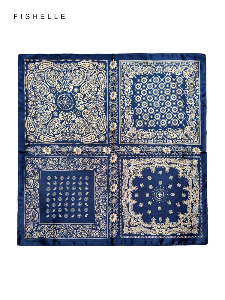 Navy blue Paisley 100% natural silk scarves small square scarf hijab shawl luxury gift headband 65cm men women wrap neckerchief