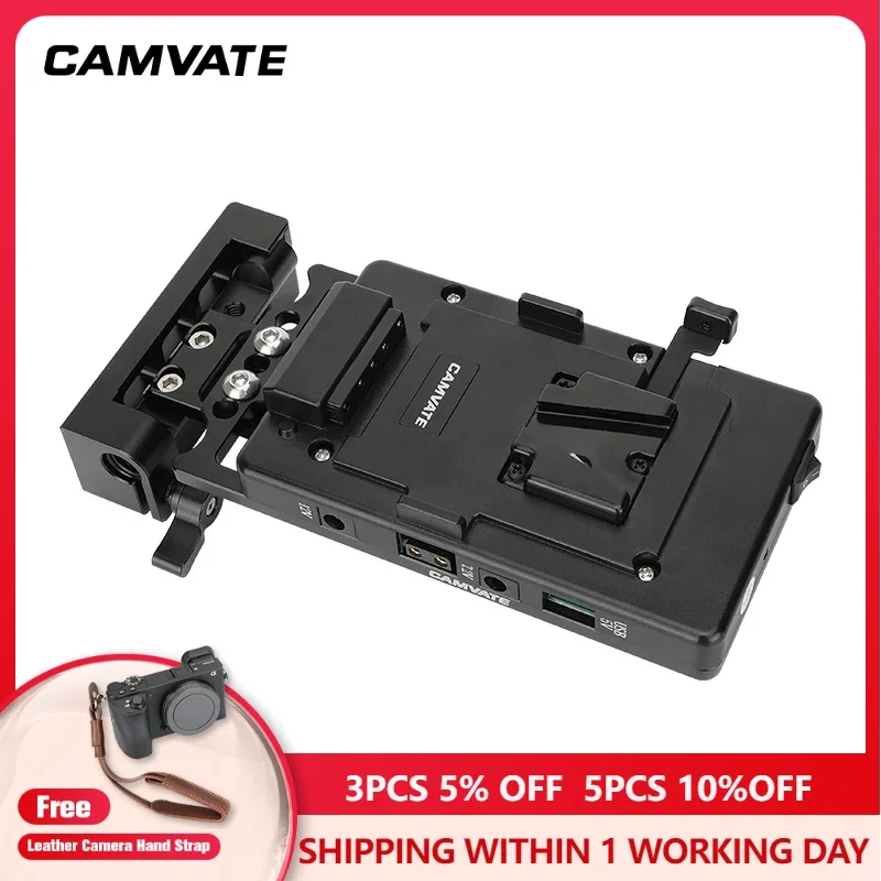 

CAMVATE V-Mount Quick Release Battery Adapter Power Supply Splitter With Adjustable 15mm LWS Rod Clamp For Camera Battery Mount