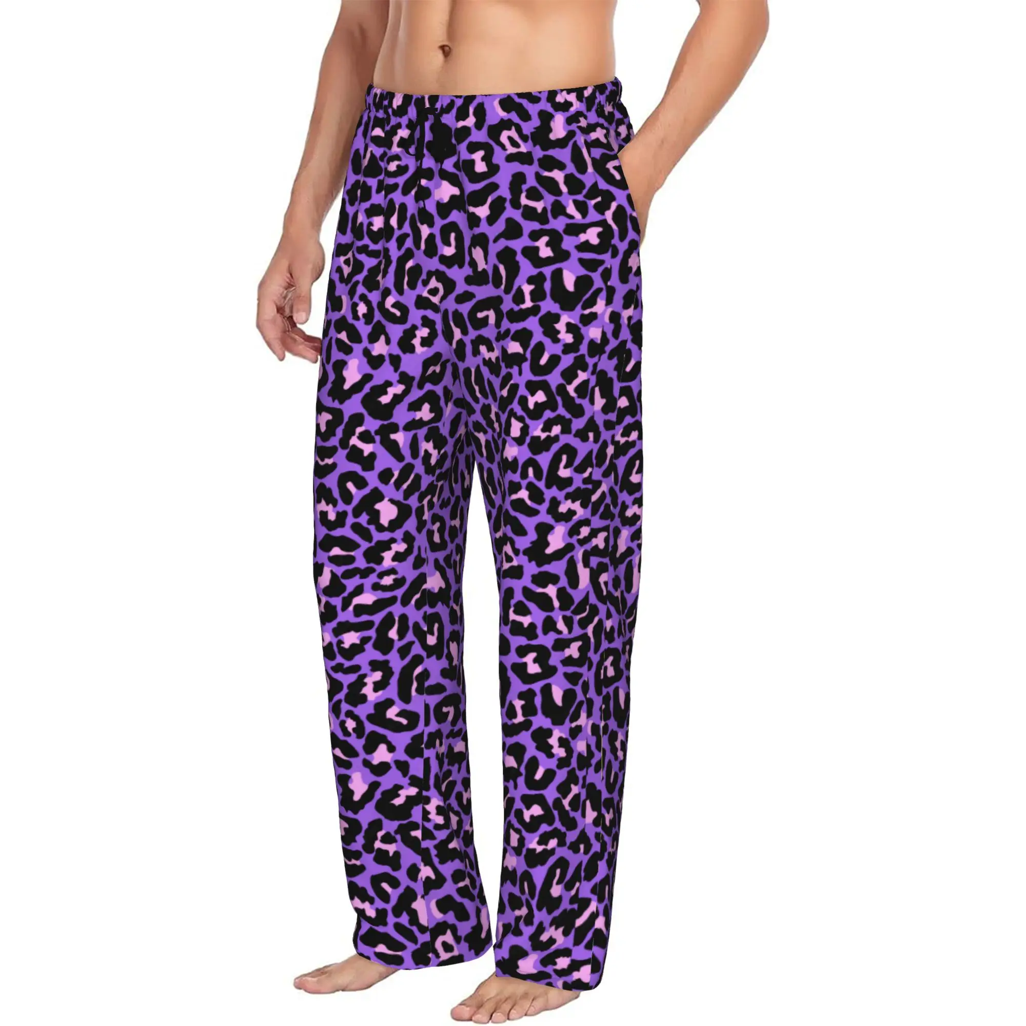 Printed Neon Purple And Pink Leopard Seamless Pattern Pajama Pants Animal Cheetah Sleepwear Sleep Lounge Bottoms with Pockets