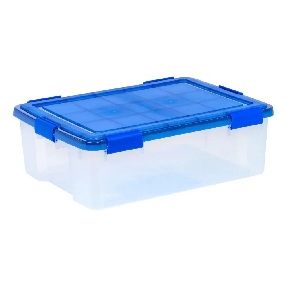 

USA, 41 Qt. WEATHERPRO Airtight Plastic Bin Sealed Lid Secure Latching Buckles Clear Single Pk