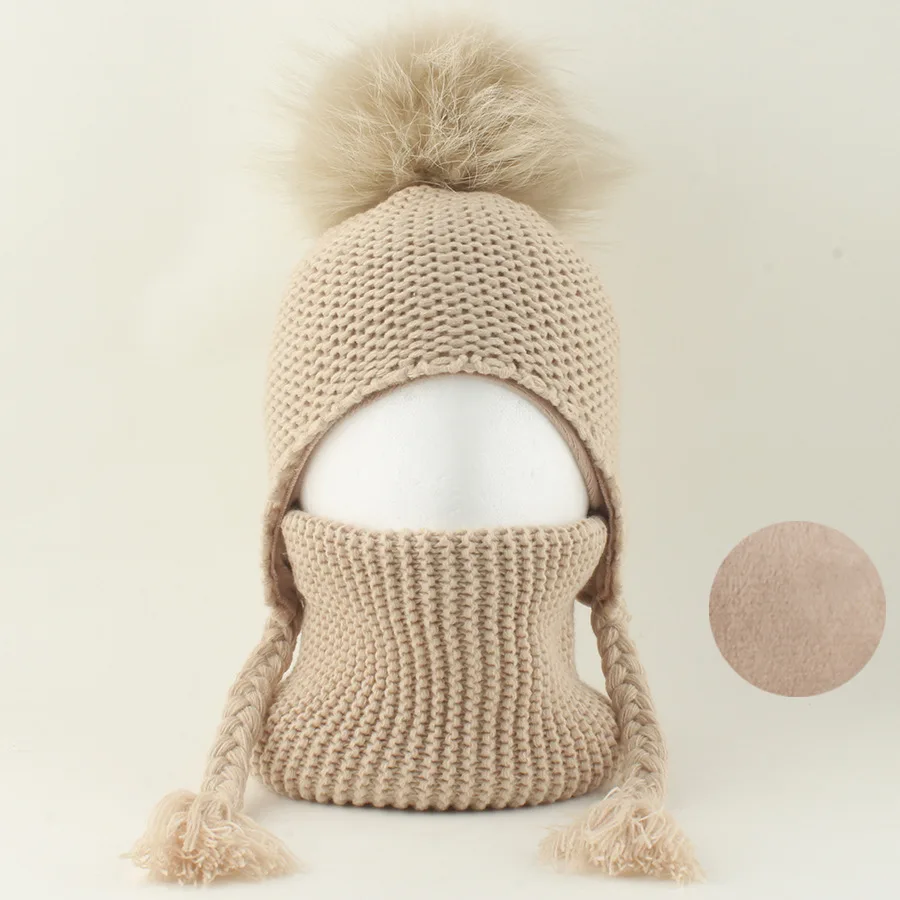 

Fashion Head Cap Hugger Toque Stocking Watch Children Genuine Fur Hat Scarf Autumn Winter Fleece Warm Girl Baby 2M70