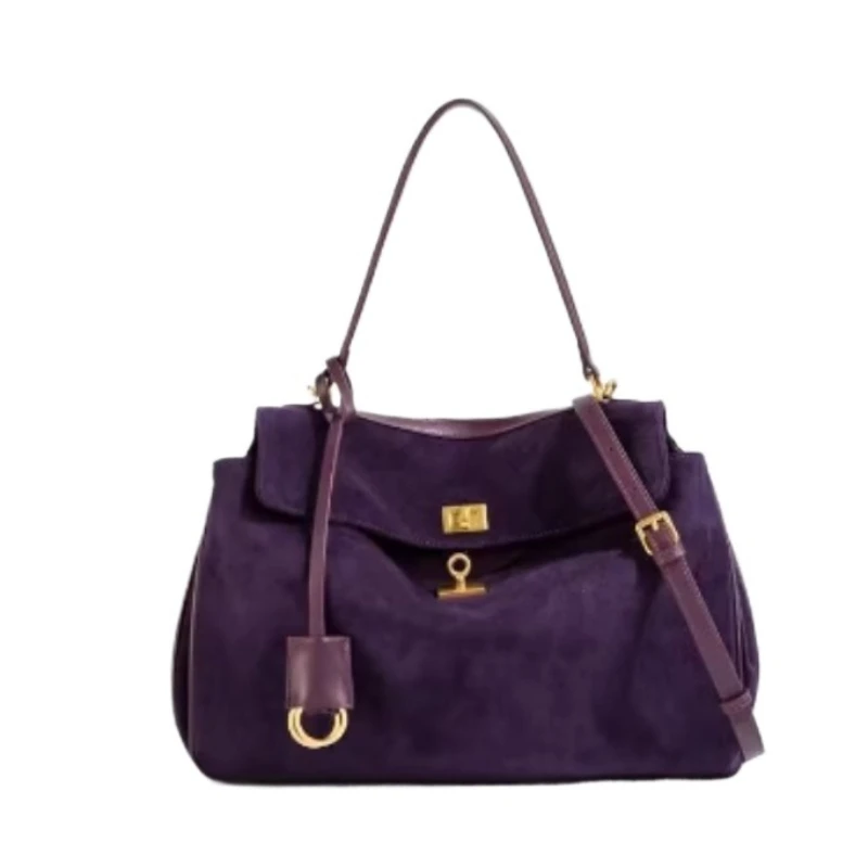 Light Luxury and High-end Frosted Acai Berry Purple Tote Bag for Women  Autumn  Winter New Fashion Trendy Shoulder Crossbody Bag