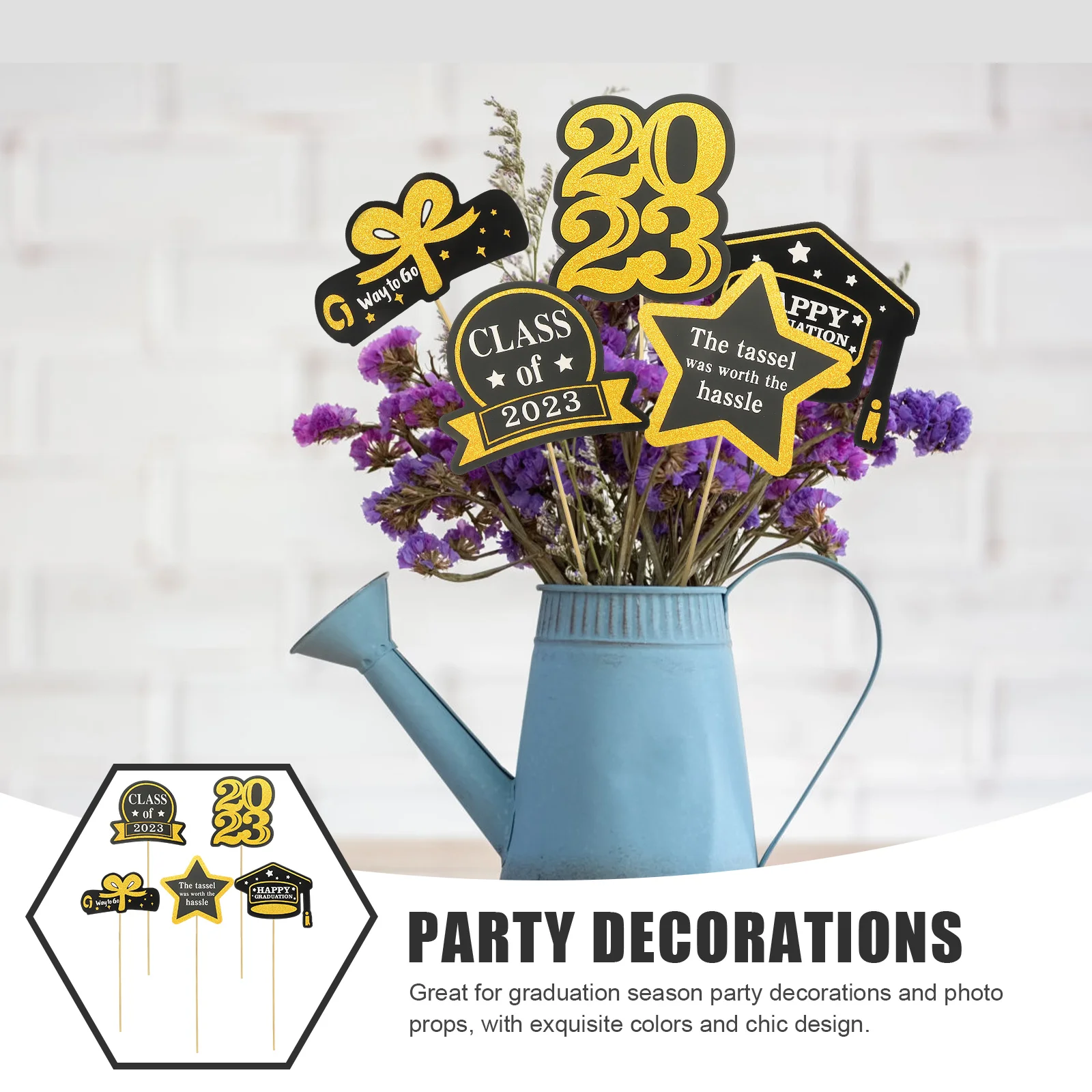 

1 Set Graduation Pattern Cupcake Toppers Pot Cards Flower Vase Inserts Party Decor Grad Centerpiece Sticks Class Of 2023 Table