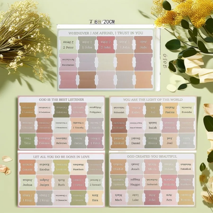 Zakładki do Biblii, Indeksy do Biblii, Kolory Morandi, Naklejki do Indeksów Biblii