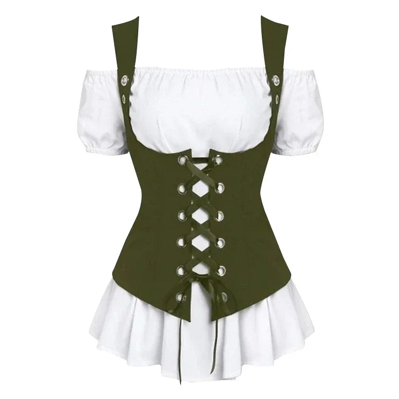 Vestido Victoria renascentista medieval para mulheres, trajes cosplay steampunk, carnaval de Halloween, camisa gótica, colete viking, roupa pirata