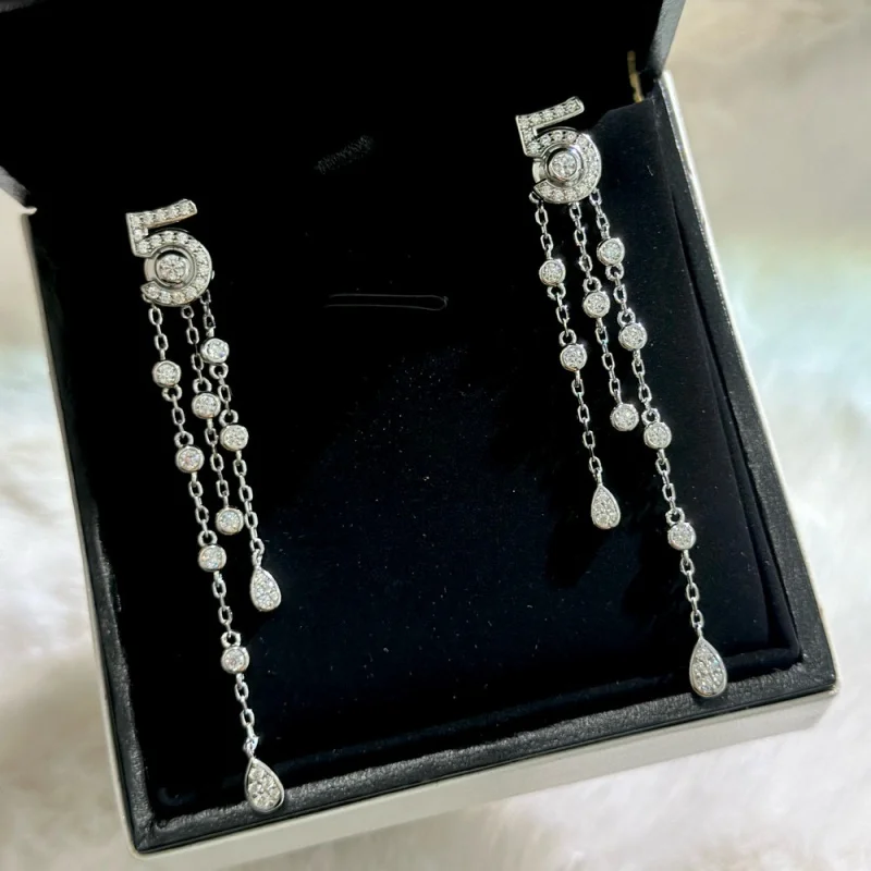 Whole Bodys925Silver Seiko Advanced Sense5Word Water Drop Tassel Stud Earrings Personality All-Match RemovableNWearing Method