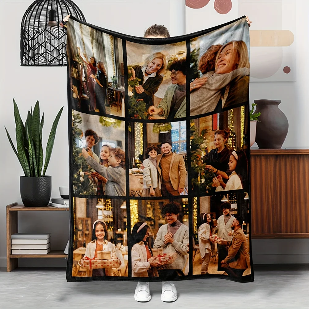 1pc  Custom I Love You Photo Collage Blanket, Personalized Romantic Memory Throw Blanket for Couples