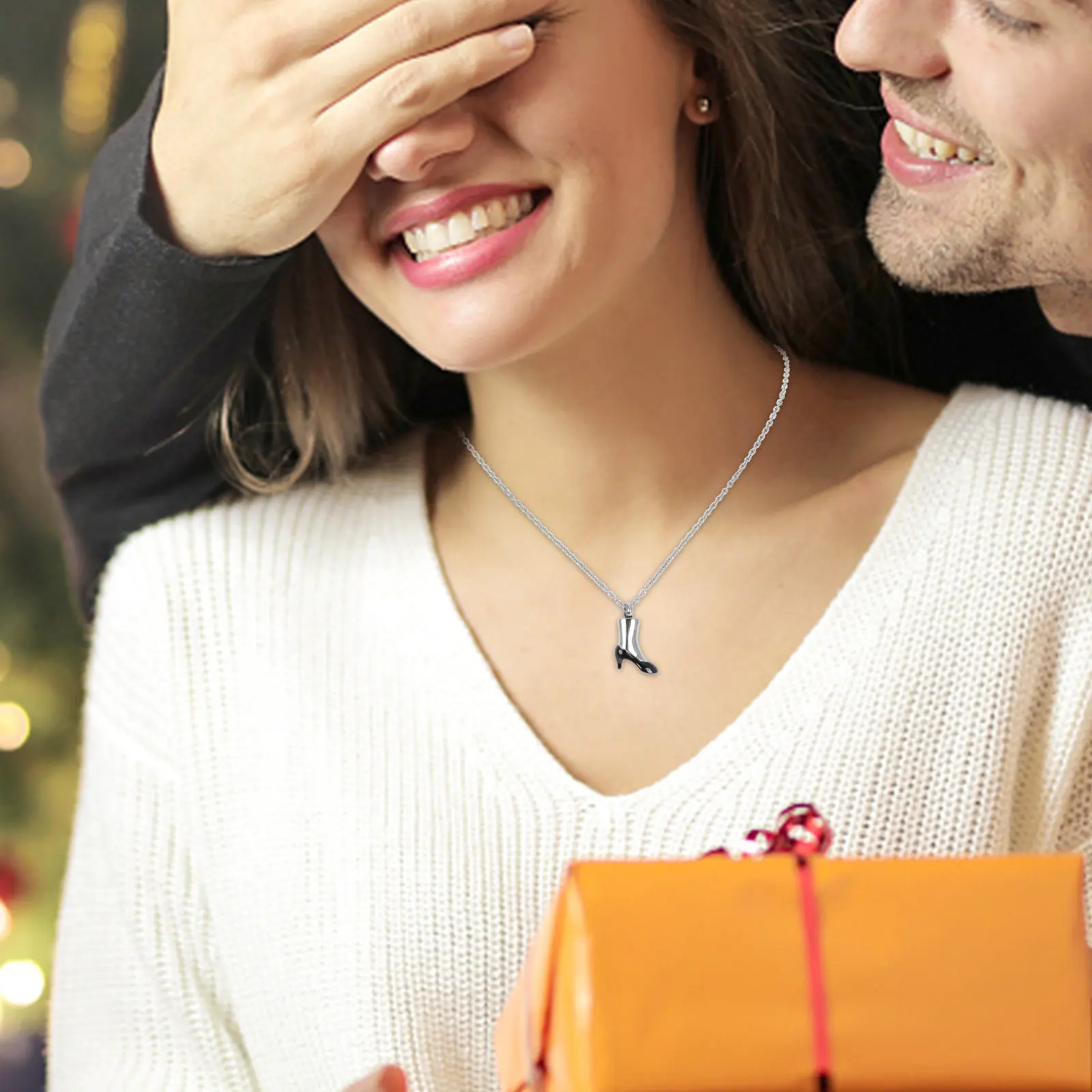 

High Heel Urn Necklace Titanium Steel Pet Ashes Keepsake for Dogs Cats Humans Openable Compartment Memorial Cremation Pendant