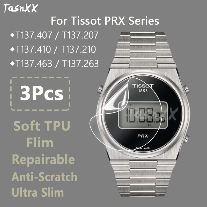 3Pcs For Tissot PRX Watch T137.407 T137210 T137263 T931207 Ultra Clear Soft Hydrogel Repairable Film Screen Protector -Not Glass