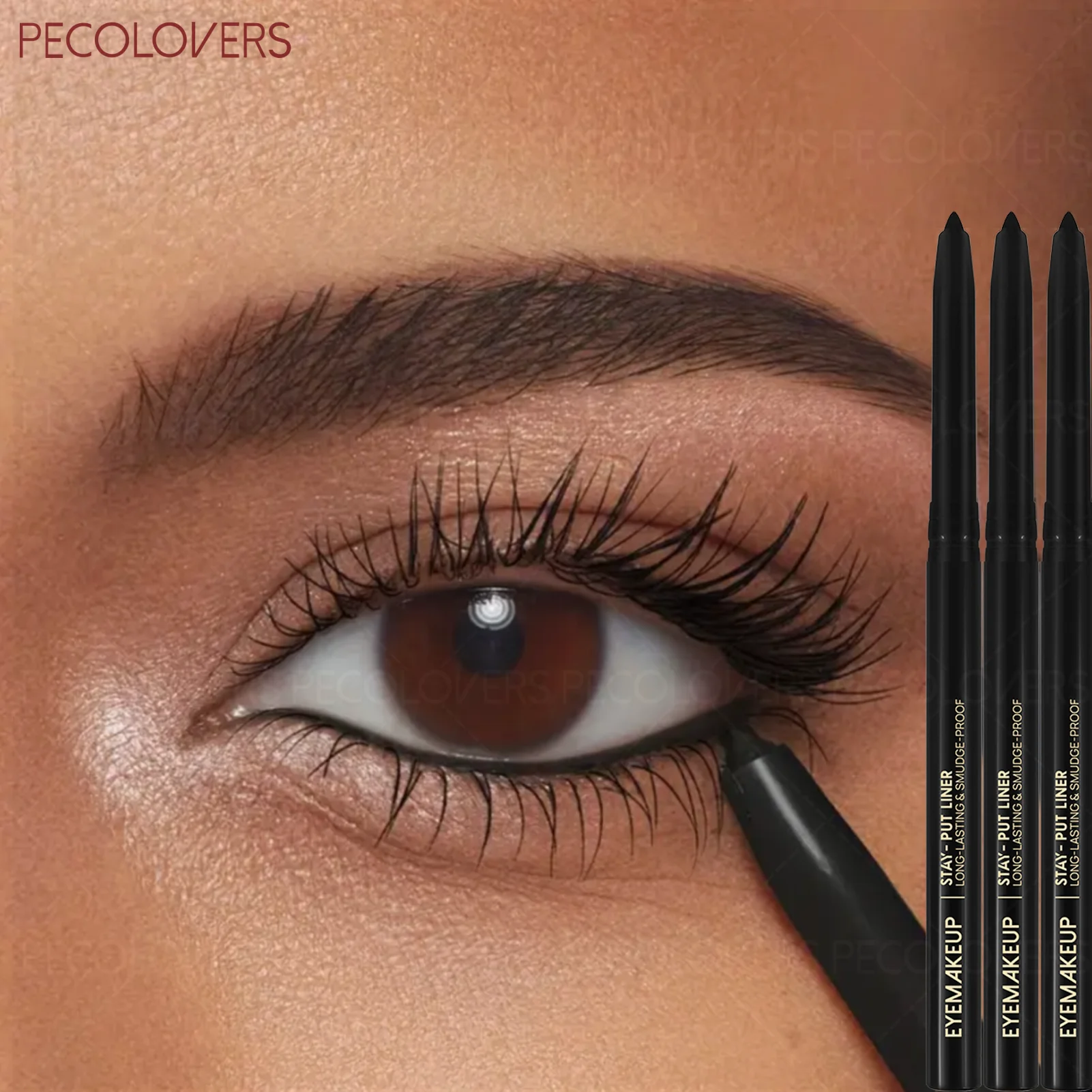 1 Set 3-teiliger schwarzer, mattierter, glatter Gel-Eyeliner-Stift, ultrafeiner Eyeliner-Stift, für alle Arten, einfach zu rutschen, kräftiges Augen-Make-up
