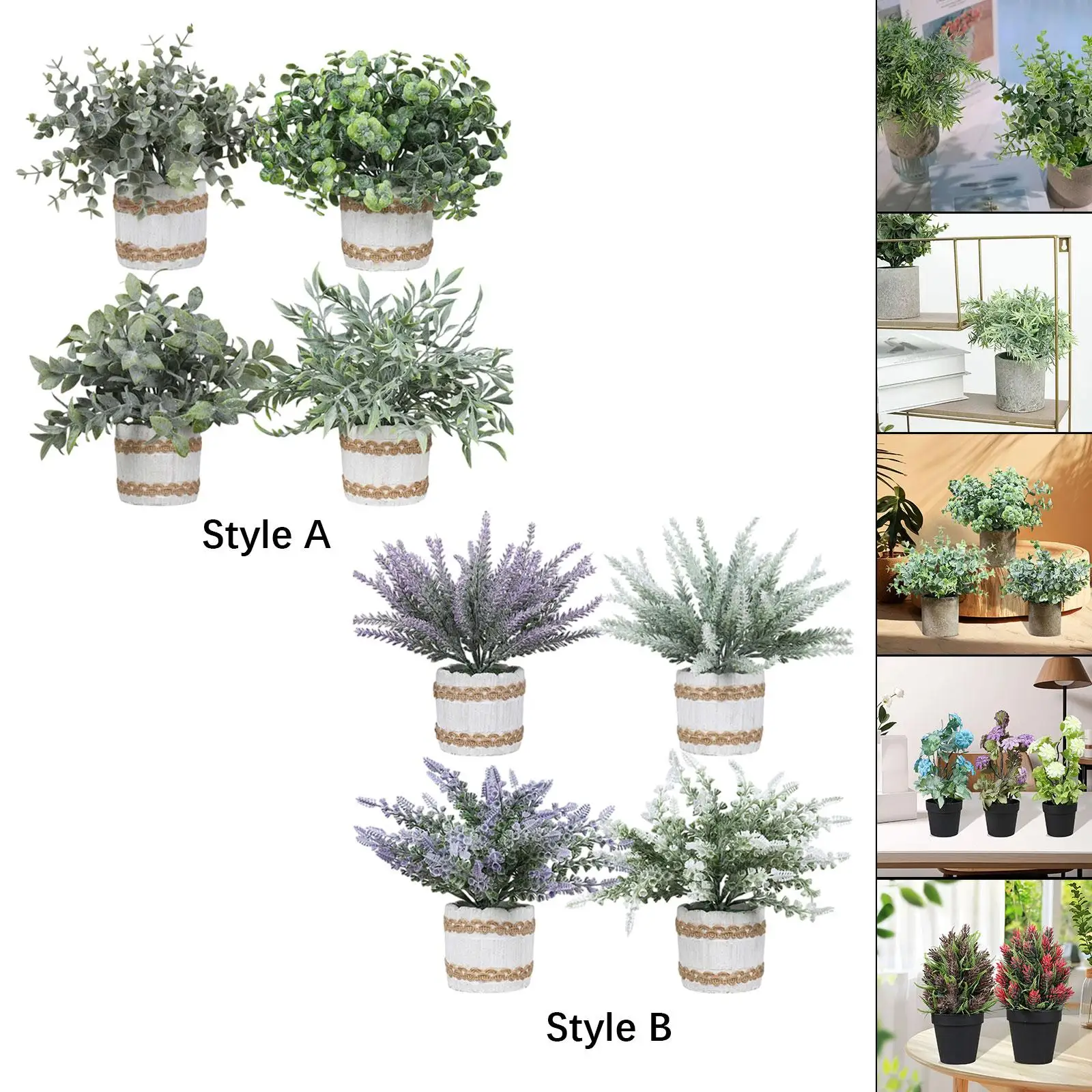 Bonsái Artificial decorativo de plantas falsas pequeñas, 4 Uds., para escritorio, estante de baño