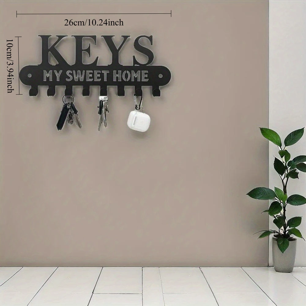 حامل مفاتيح معدني أسود على الطراز القوطي - معطف عتيق مثبت على الحائط ورف مفاتيح مع حاملات، منظم مدخل للمفاتيح، #2