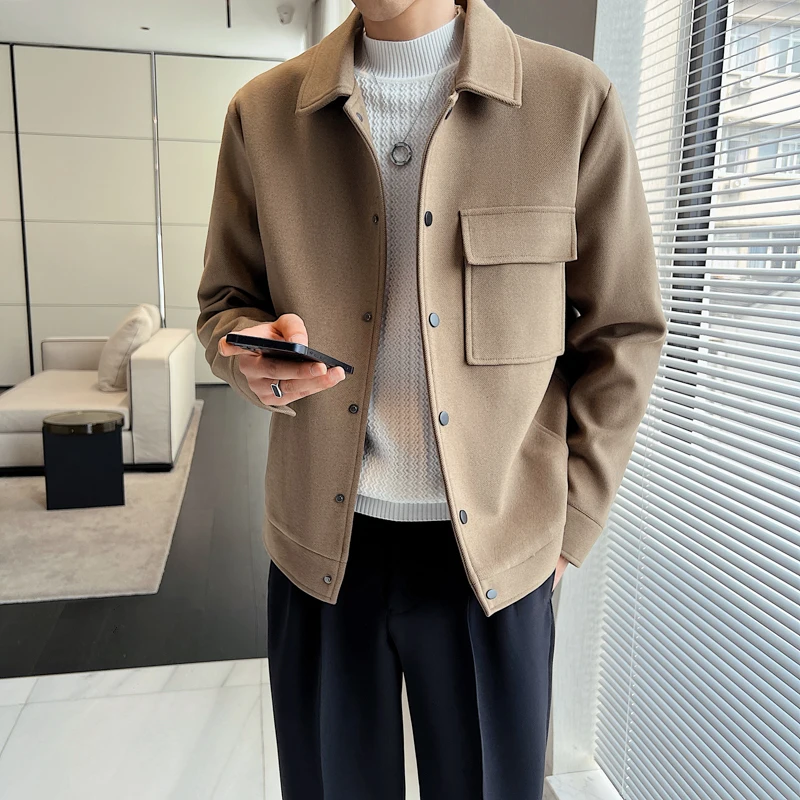 Pure Color Wool Padded Thicked Warm Jacket/ High Quality Men's New Fall Winter Slim Fit Leisure Hot Style Lapel Coat Size M-3XL