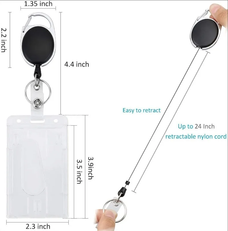 Porte-Danemark ge Transparent à Double Emplacement pour Cartes d'Identité, avec Bobine, 2 Cartes de Stockage, Passe d'Employé, Étui pour Carte de Travail