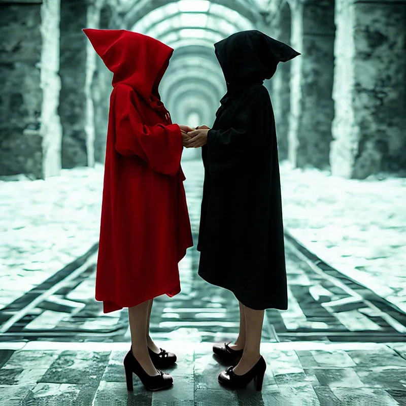 New loween Cosplay Red Bla Wizard Robe with Sve Adult Women's Medieval Witch Costume Death God Suit Ethnic Stage Costume