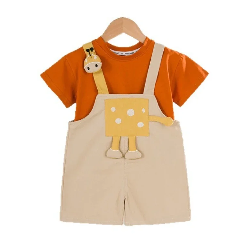 New Summer Fashion Baby Boys Clothes Children Short Sleeved T-Shirt Overalls 2Pcs/Sets Kids Girls Clothing Infant Sports Costume