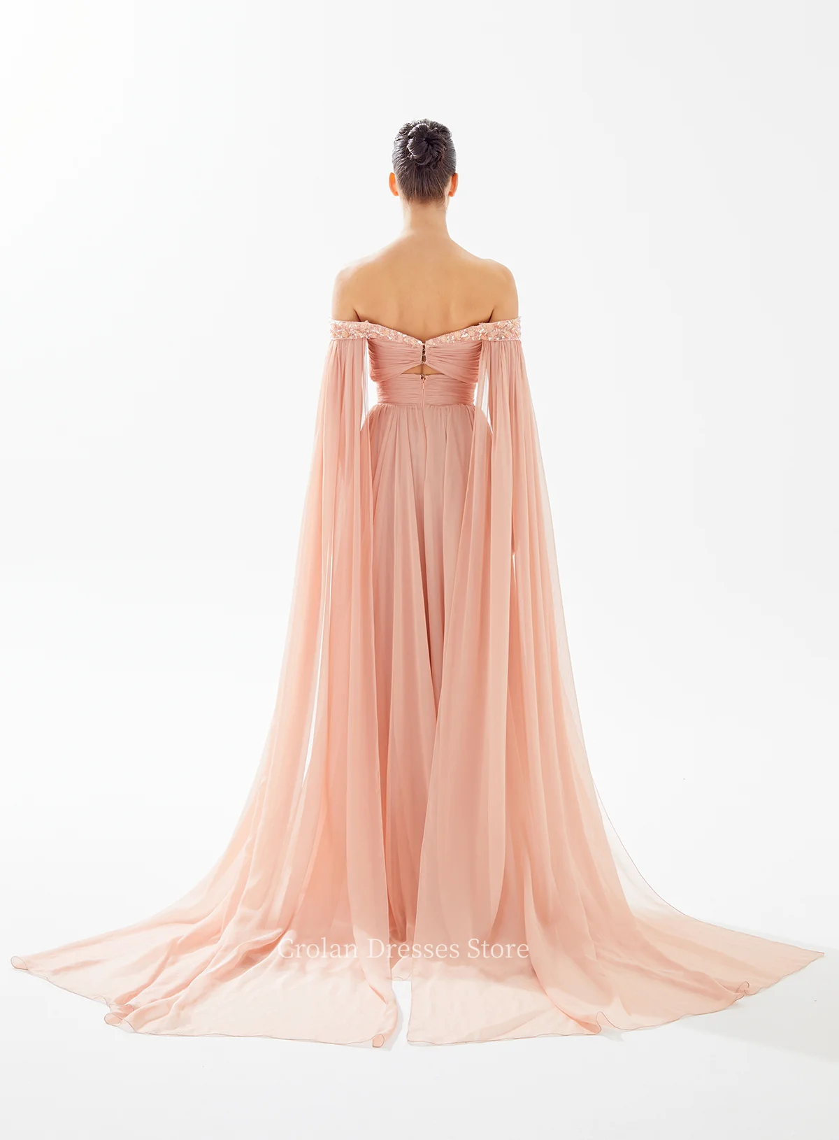 Saudi Arabia Off the Shoulder Evening Dresses Hollowed Pleats A-line Chiffon Party Gowns Family Gathering Formal Occasion Dress