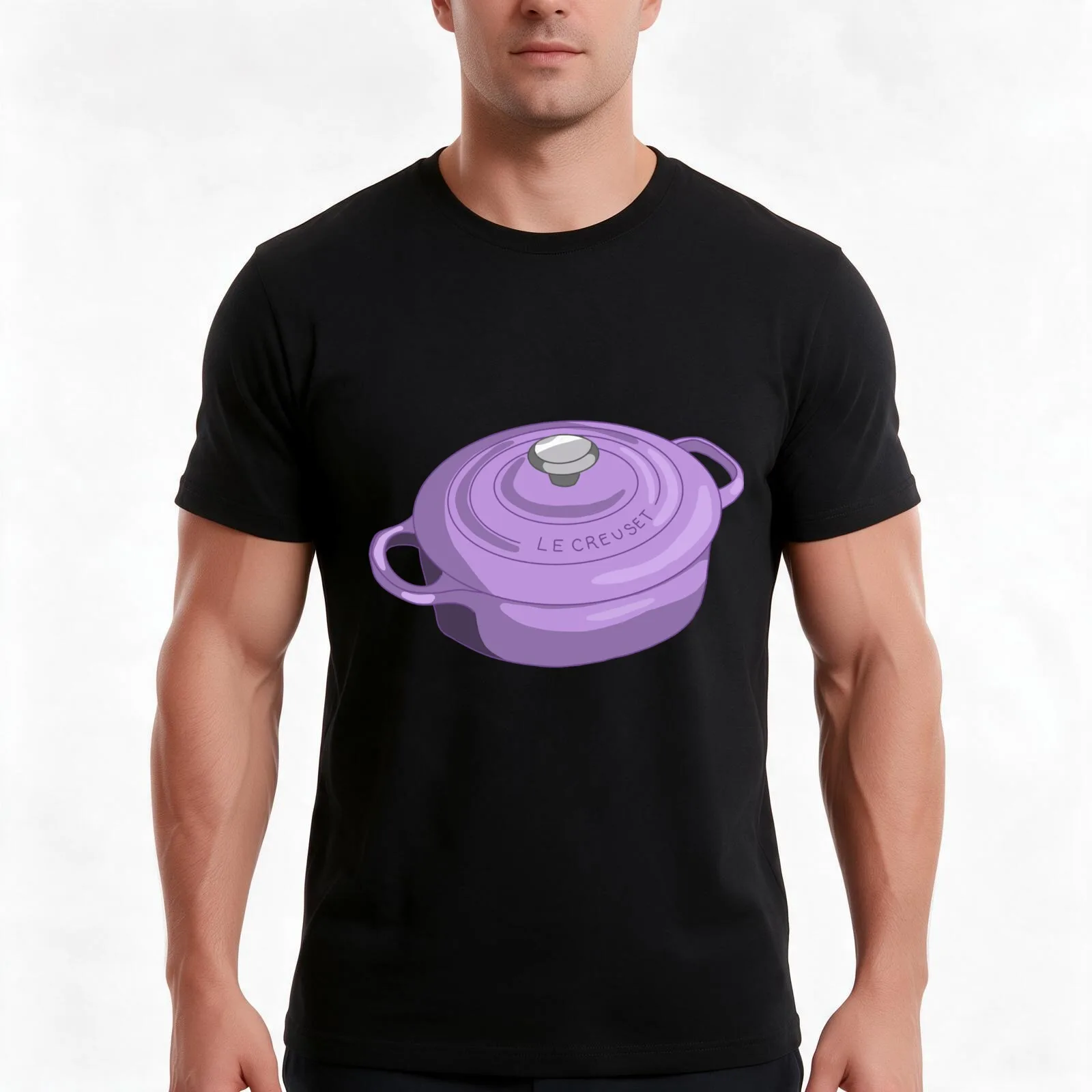 Le Creuset Dutch Oven Sticker T-Shirt, Summer Casual Cotton Tee, Oversized Streetwear Tops, Vintage Graphic Print, 100% Cotton
