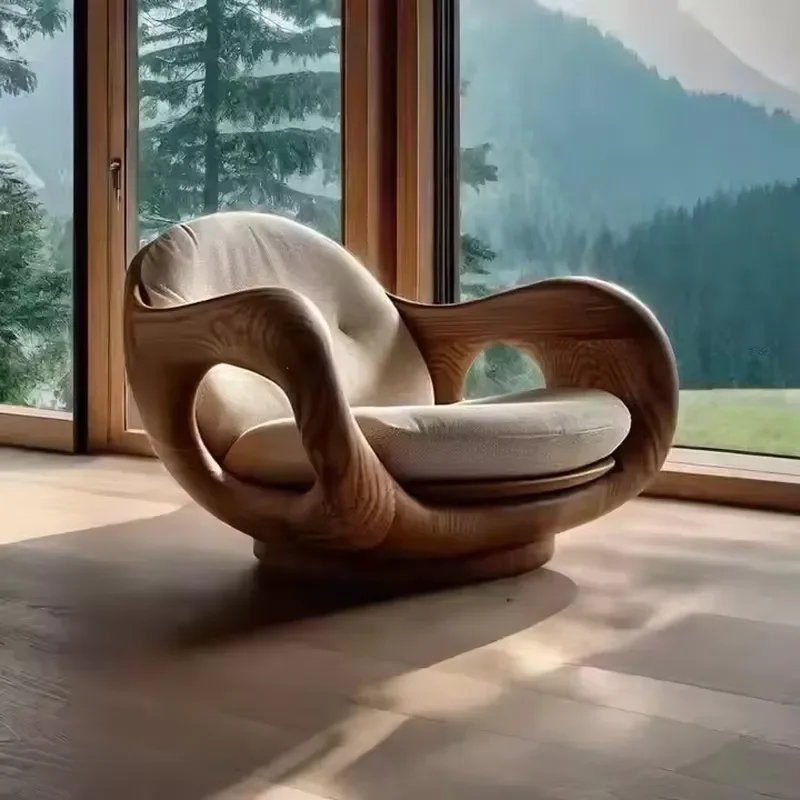 Disen Furniture OutDoor Aesthetic Single First Class Cabin Log Walnut Frame Leisure Lounge French Sun Lounger Single Chair