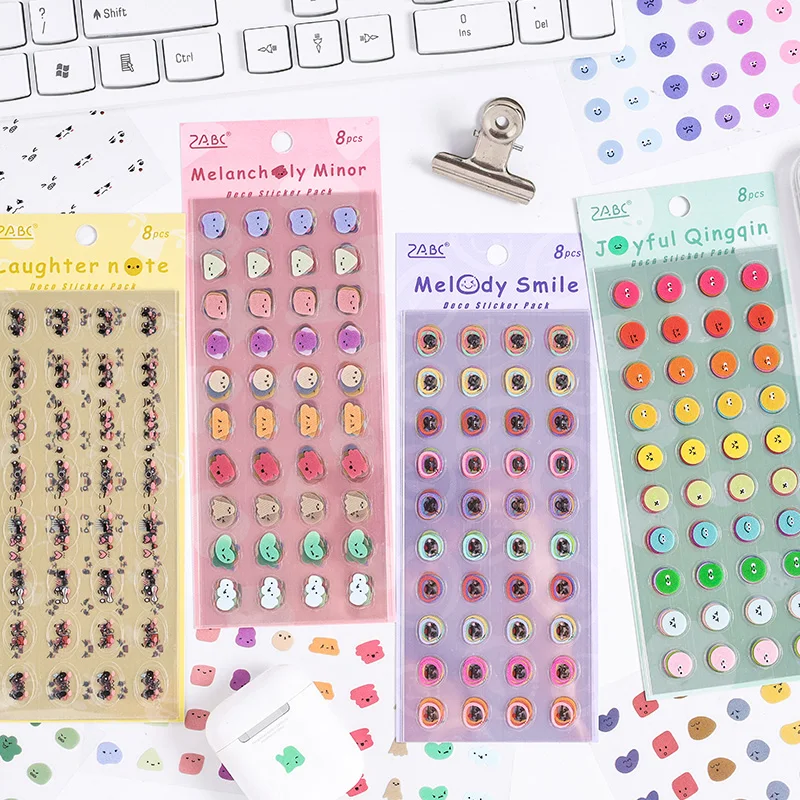 8 sheets Cartoon  expression Sticker For Scrapbooking DIY Sticker for Phone Journal Photo Girls Handwork Gifts