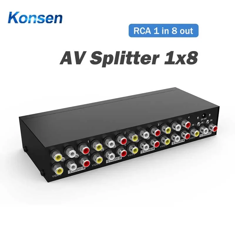 8 Ports AV Splitter 8 Way RCA Video Audio Splitter Box 1 in 4 out RCA Splitter 1x4 1X8 CVBS RCA Video Audio Distributor Splitter