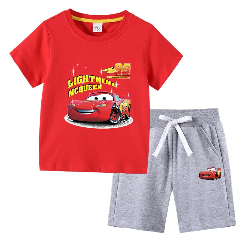 

Summer New Style Disney Cars Cotton Short Sleeve T Shirt Mid Length Pants Two Piece Set for Boys Girls Daily Necessities
