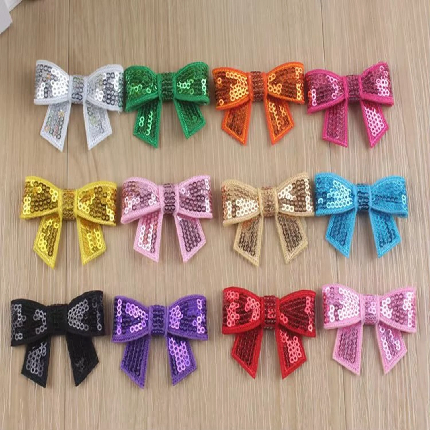 100pcs/lot 5cm Sequin Hair Bow Embroidered Bow knot Shiny Bow Charming Point DIY Headwear Hair Accessories