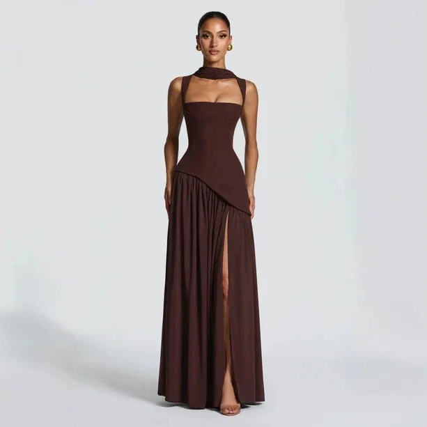 2026 Autumn. New Collection: Multi-colored Sleeveless One-shoulder. Erotogenic Slim-fit Tie-waist Long Clothes Clothes Y2k、 Maxi