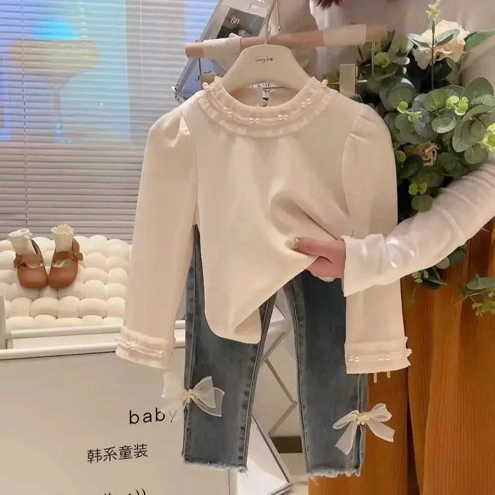 

Autumn Winter Warm Fashion Kids Children Birthday Princess Tops Sweater Clothes 2-10Y 2025 Sweet Girls Baby Lace Beaded Sweaters