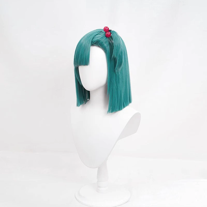 Parrucca Cosplay Anime Bulma filo ad alta temperatura capelli corti blu-verdi con cappuccio parrucca e fascia per capelli