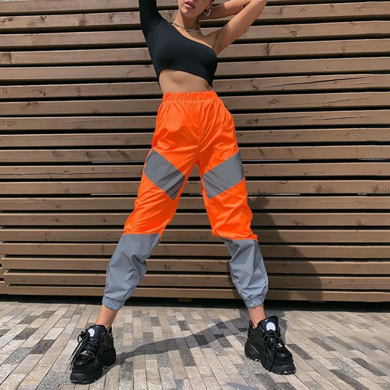 Y2K Spliced ​​reflective Night Running Pants Women High Waist Streetwear Jogging Trousers Female Casual Sweatpants Penicl Pant