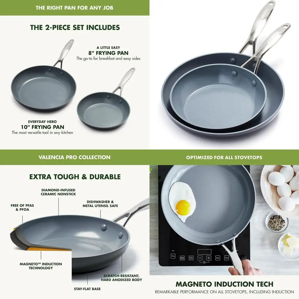 

Gray 8 & 10 Ceramic Nonstick Frying Pan Set, Healthy, Induction & Dishwasher Safe, Oven-Safe, PFAS-Free