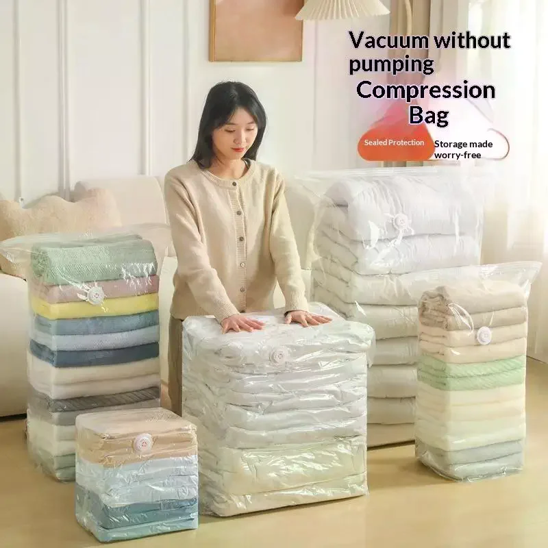 Reusable Compression Empty Bag Sealer Clothes Travel Packing Organizer Vacuum Large Plastic Storage Bags Storing Clothes Blanket