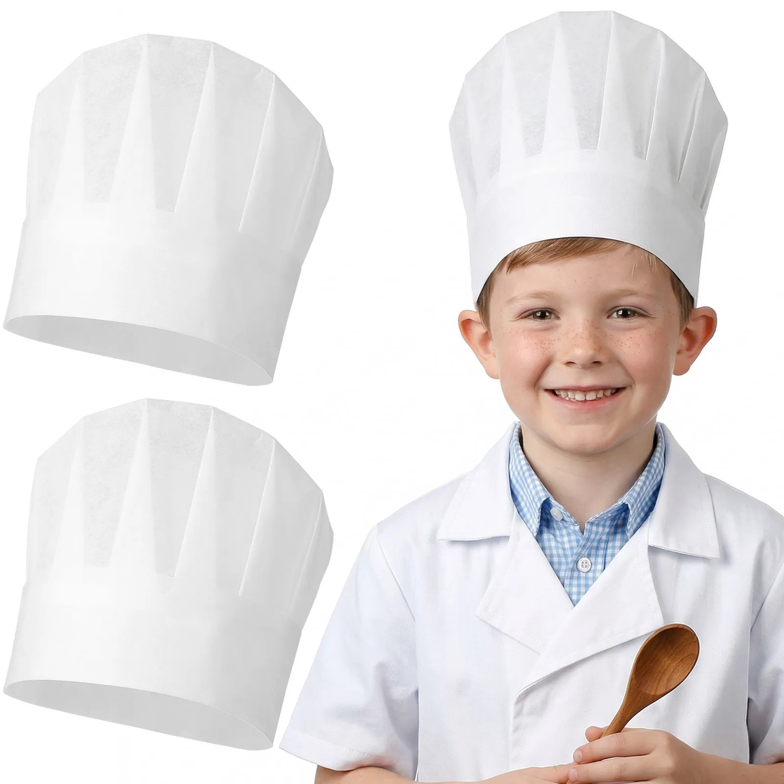 

20pcs Kids Chef Hat Non Woven Disposable Lightweight Cooking Cap for Children Catering Party Safe Comfortable Wear