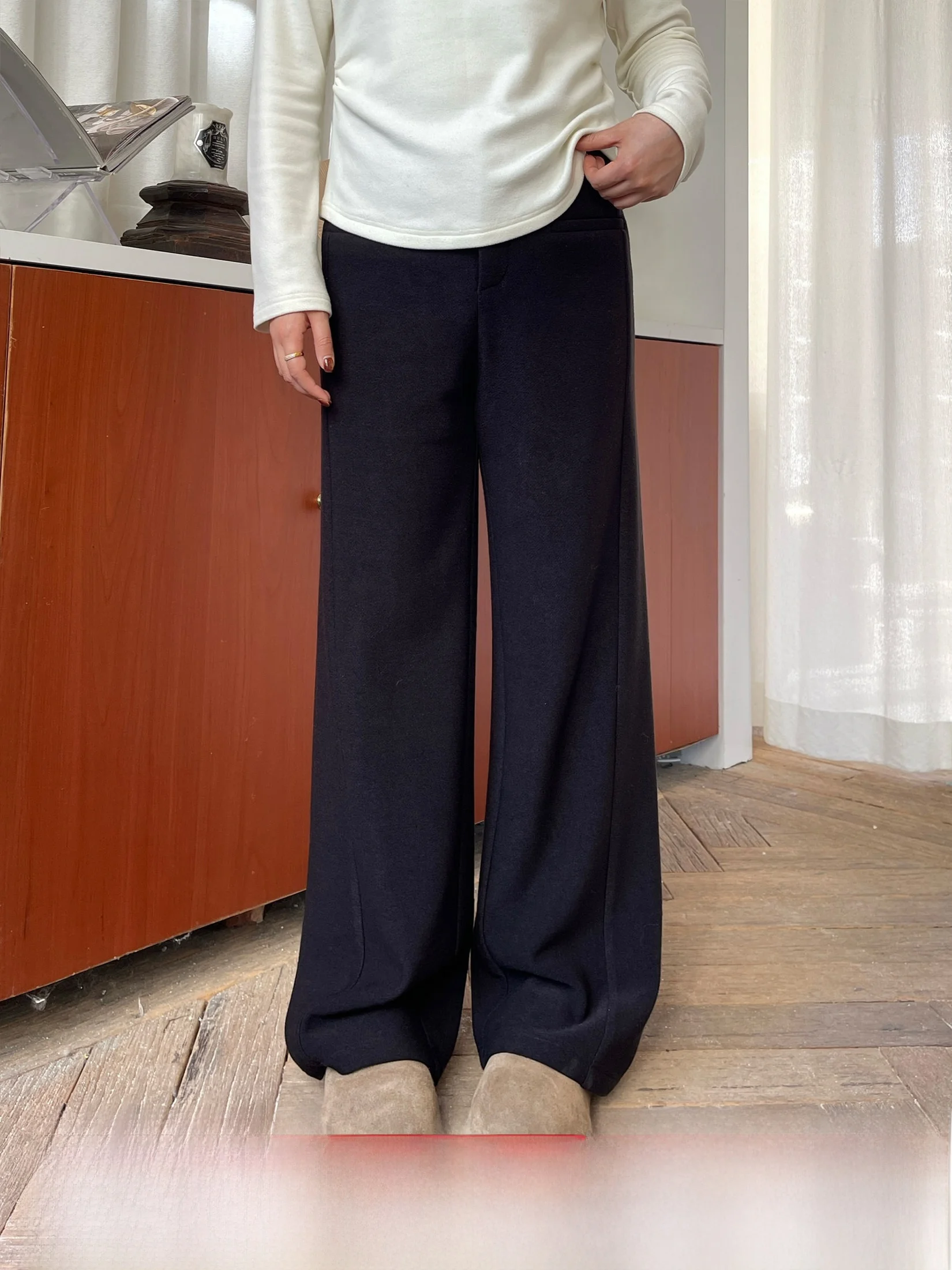 

Li Xiaolong Women's Fleece Lined Straight Leg Casual Pants Slimming plus Size Structure Sensation Winter Fashion Trousers