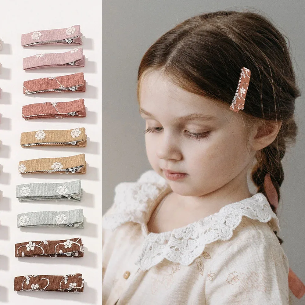 

10Pcs/120Pc 1.85" Double Prong Ribbon Lined Alligator Hair Clip For Girls Lace Embroidery Wrapped Hair Clips DIY Baby Accessory