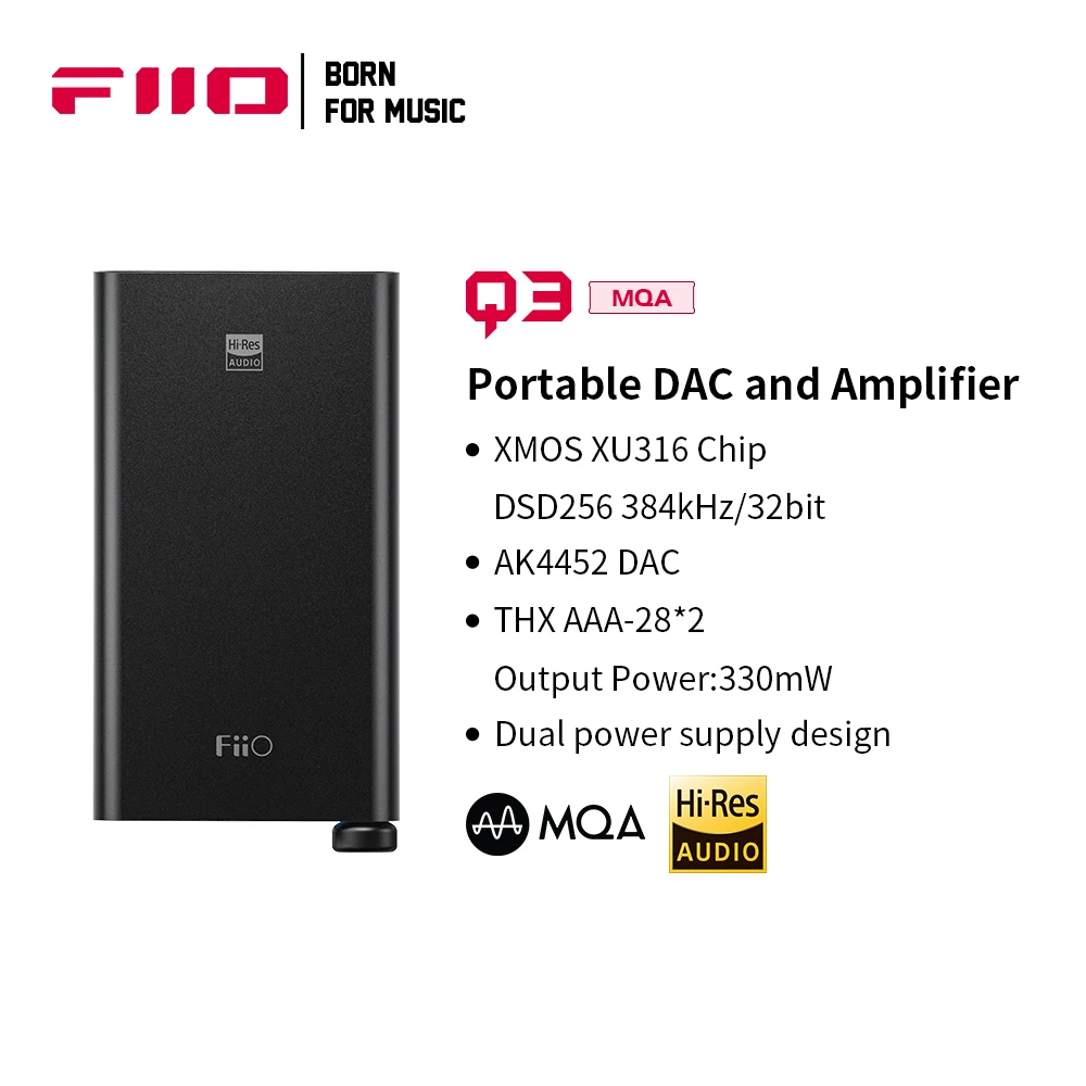 

FiiO Q3 MQA-THX Balanced DAC/Headphone Amplifier DSD256 384kHz/32bit with AK4452 2.5/3.5/4.4mm Output