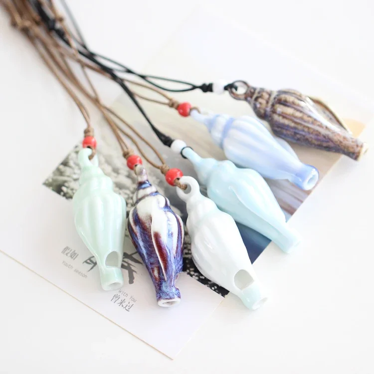 Ceramic Whistle Necklace for Women, Retro Style, Hand Made, Fashion Jewelry, DIY, #5023