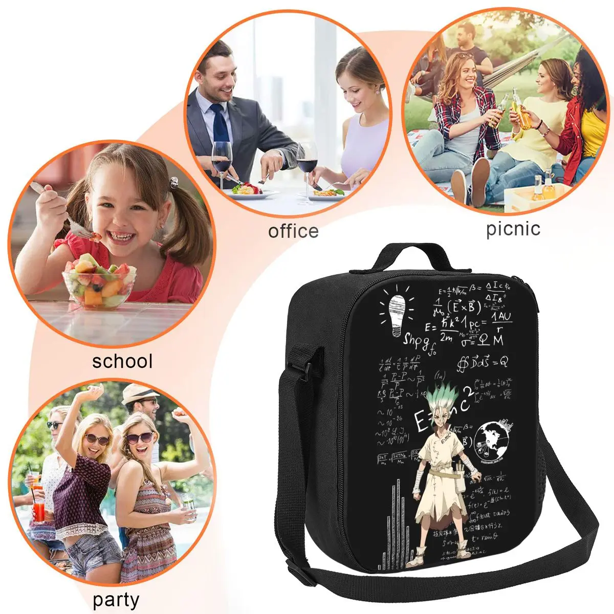 Senku Ishigami Dr Stone Apan أنيمي معزول حقيبة الغداء للنساء الأطفال المحمولة صناديق الطعام صندوق غداء حراري حمل