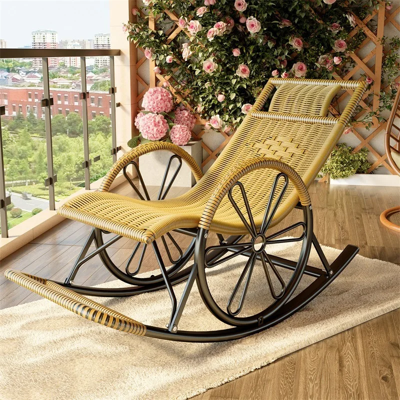 

Rocking Chair Rattan Lounge Chair, Patio Terrace Getaway Chair Balcony Leisure Chair