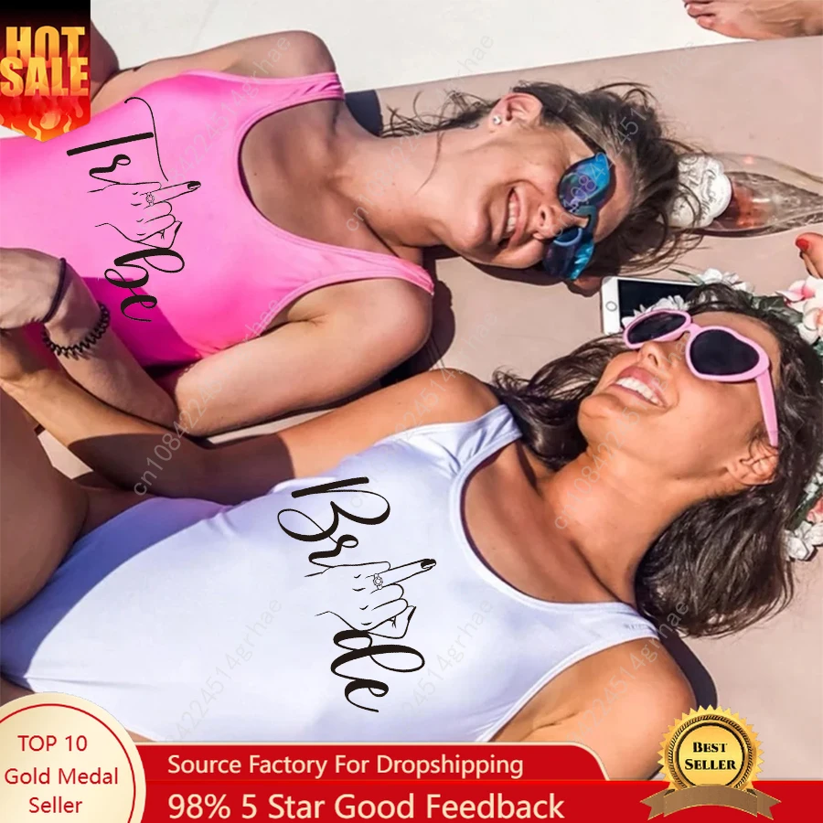 S-3XLBachelor Party Swimwear Wedding Ring One-Piece Swimsuit Women Bride &Tribe Bathing Suit Bodysuit Low Back Swimming Suit