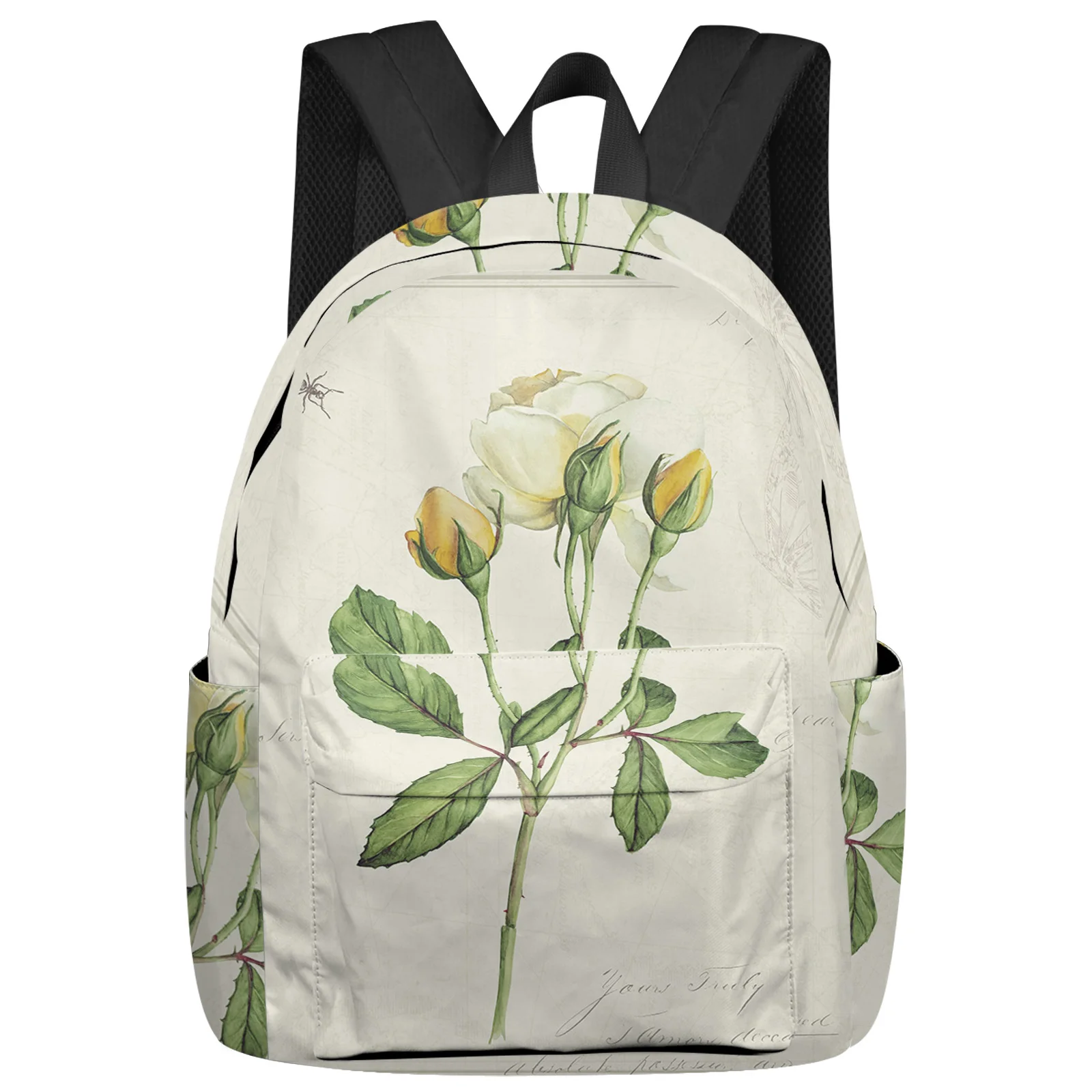 

Vintage Country Plant White Rose Flower Backpack Teenagers Student School Bags Laptop Bag Women's Casual Travel Backpack