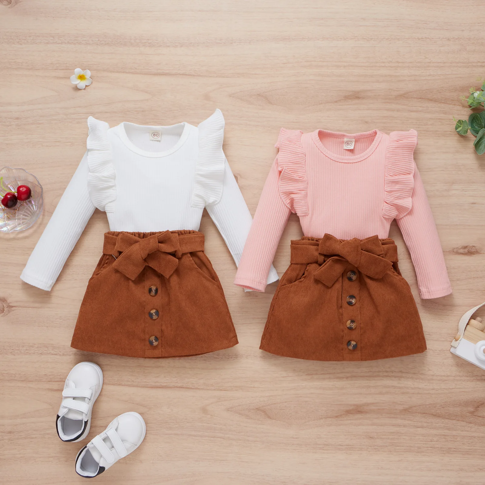 Autumn Kids Girls Skirt Set Long Sleeve Tops Elastic Waist Skirt Casual Daily Outfit Spring Clothes