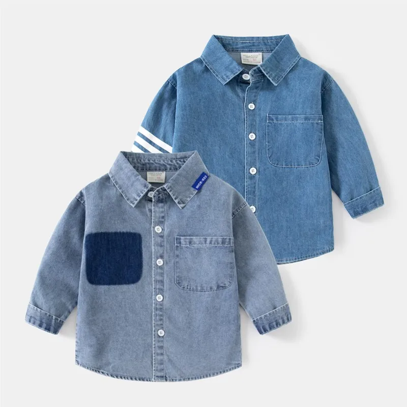 Trend cowboy boys long sleeve shirt with lapel and small pockets children's shirt