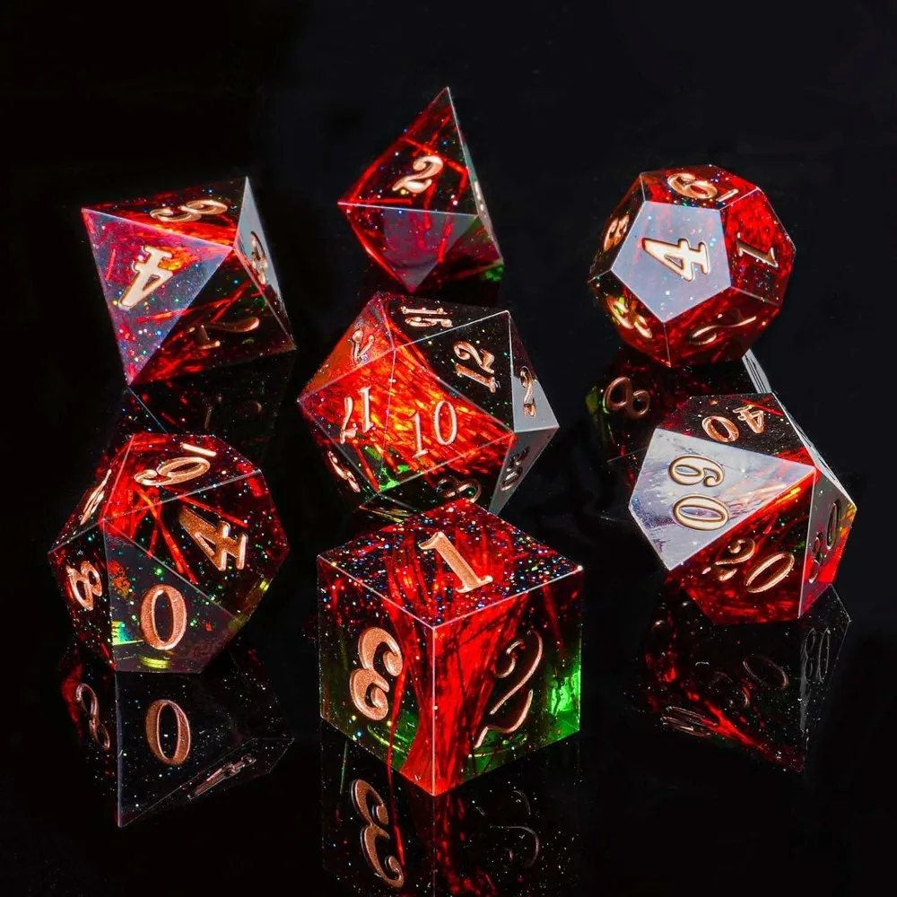 7PCS New Resin Fluid Dice Set D4 D6 D8 D10 D12 D20 Blue Green Purple Liquid Dices Polyhedral Dice For Table Games For D&d DND