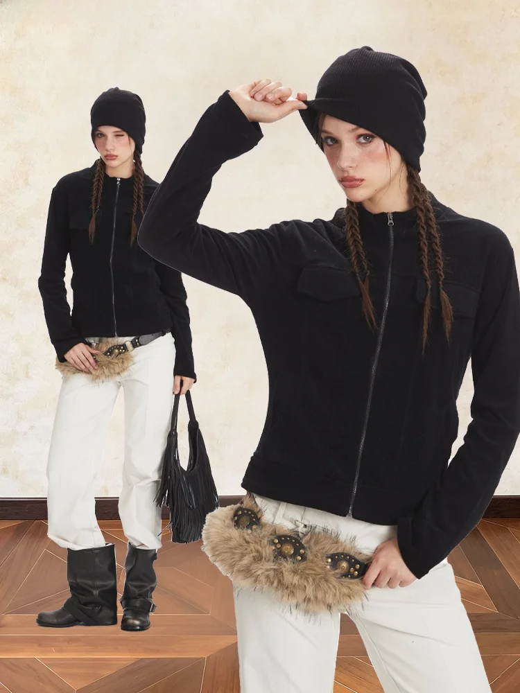 

Корейская толстовка на молнии для женщин, приталенная, универсальная, из махровой ткани, весенняя, прямого кроя, удлиненная, спортивная куртка