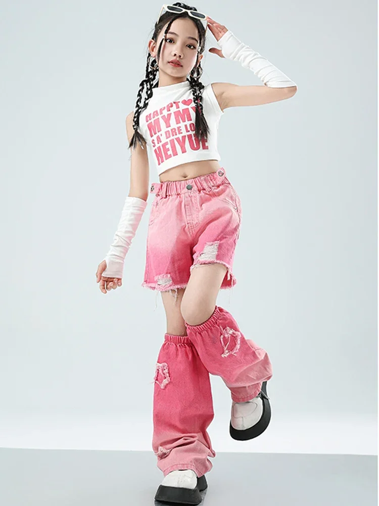 Pink Kpop Clothes For Girls Jazz Dance Costume Crop top pantaloni moda concerto Performance abbigliamento bambini Hip Hop Outfit BL12588