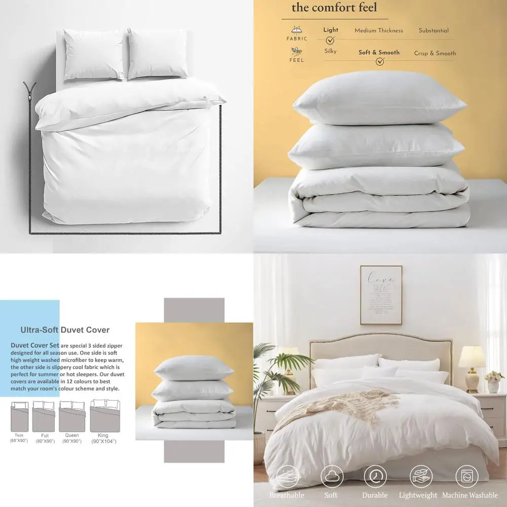 

White Cal King Duvet Cover Set - Soft Microfiber with 3-Sided Zipper, Comfortable and Easy to Use
