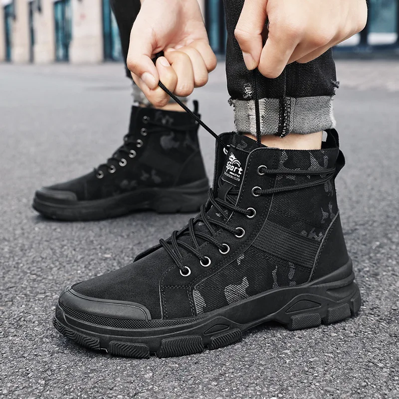 Stivali alti da uomo Stivali mimetici da deserto all'aperto Stivaletti di tela traspiranti Stivaletti da lavoro alla moda Sneakers alte con lacci